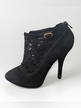 Dolce & Gabbana Black Lace + Suede Pumps